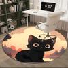 1pc Anime Design Round Carpet Cute Black Cat Sunset Print Chair Mat for Office, Home Decor, Living Room, Bedroom, Game Room Gift