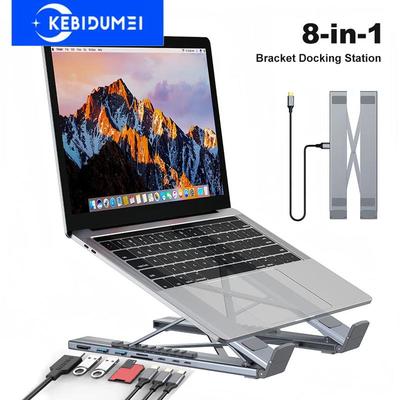 USB C Laptop Dockingstation Ständer mit 8-in-1 HUB USB3.0 4K HDMI SD TF Kartenleser Verstellbare Aluminiumhalterung für PC Notebook