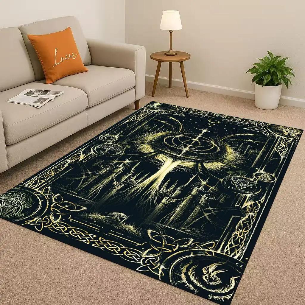 3D severský vikingský totem Vegvisir runa Valhalla Valknut Protiskluzový koberec do obývacího pokoje Měkký koberec do ložnice k pohovce, Domácí rohožka
