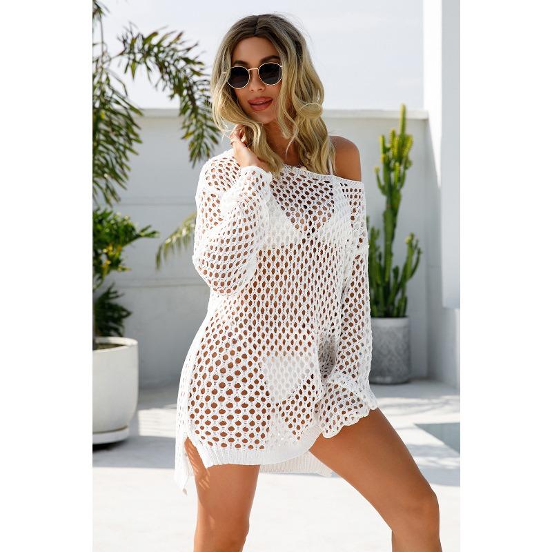 Women's Summer Hollow Leakage Mesh Long-sleeved Beach Knitted Sunwear
