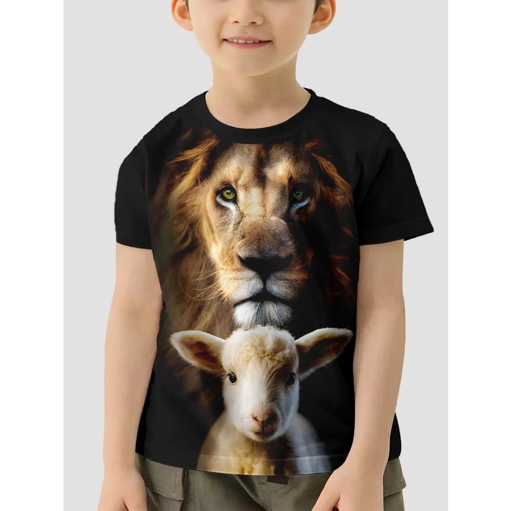 Boys' clothing 3D high-definition printed animal T-shirt street style summer comfortable casual round neck short sleeved children's T-shirt