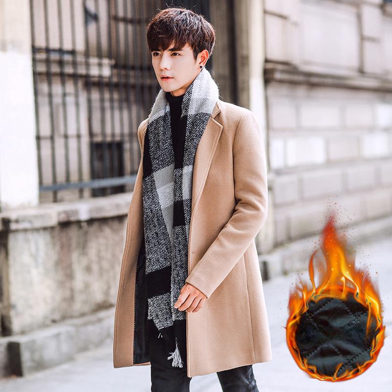 

Мужское шерстяное пальто, мужское корейское приталенное пальто средней и длинной длины с хлопком и утеплителем 5XL