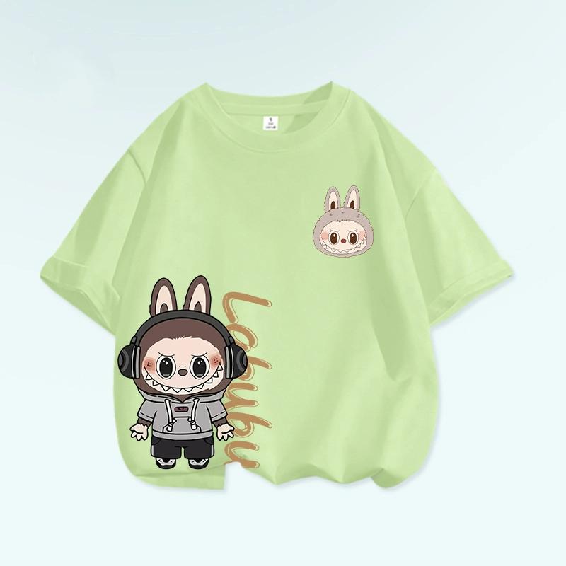 Tricou cu grafică de desene animate Monstru Elf Labubu pentru copii, imprimat, de vară, casual, pentru exterior, pentru fete, cu mânecă scurtă, top