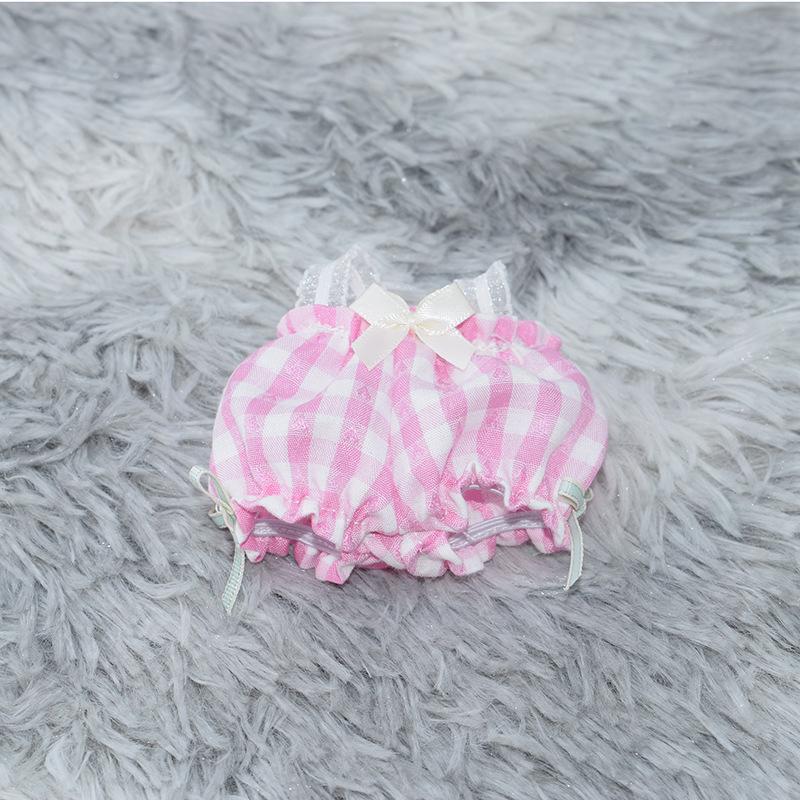 10cm Plaid Cotton Overalls Romper with Belle Pendant for 17cm Plush Doll For 10CM Doll