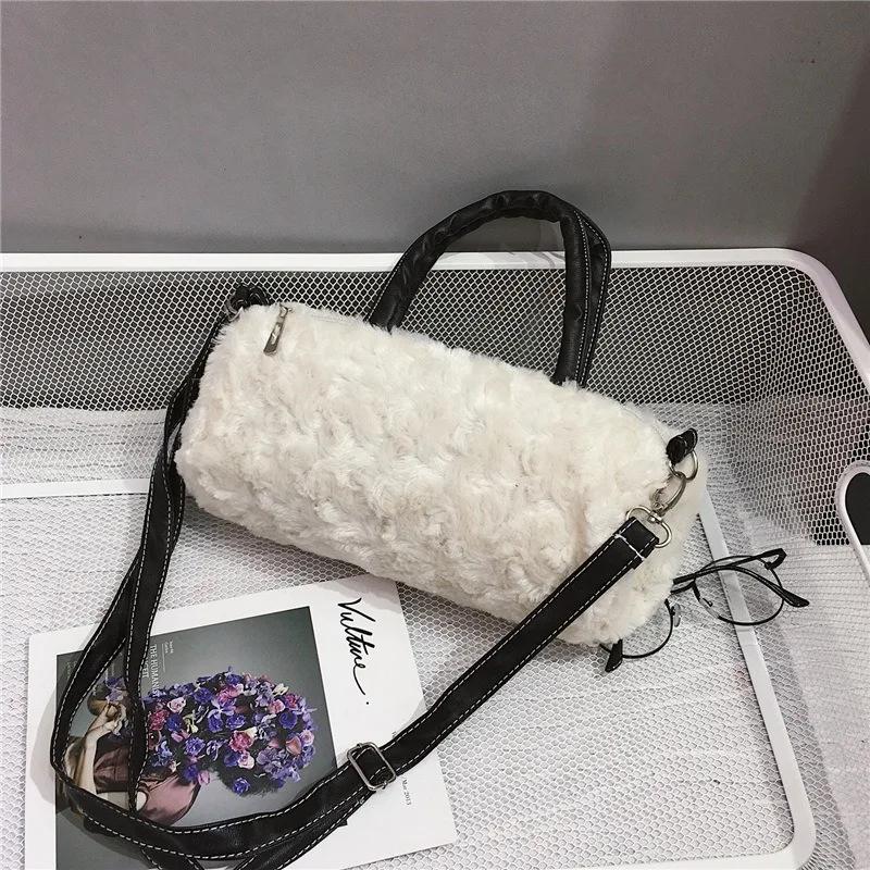 Korean version fur shoulder bag for women monochromatic oblique cross-body bag small square shoulder bag