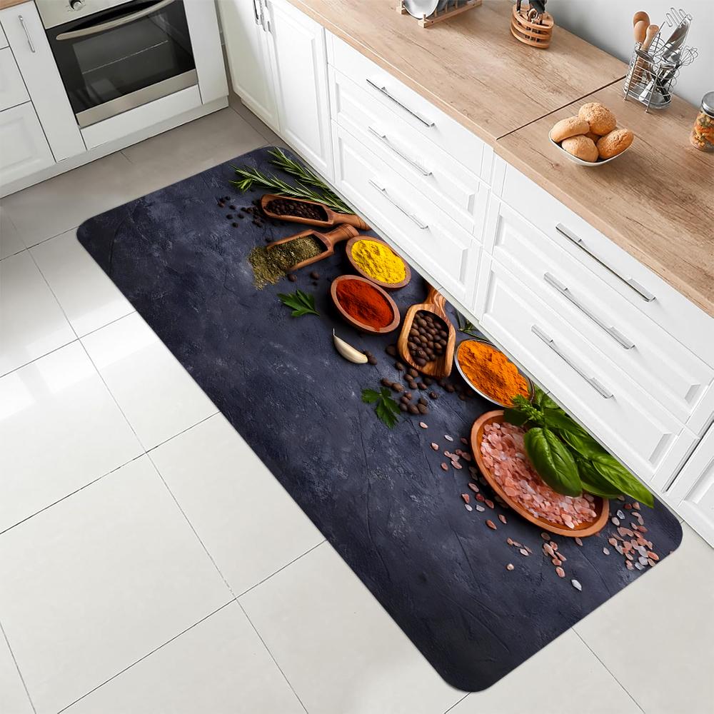 Vintage Spices Pattern Kitchen Mat Non-slip Waterproof Oil-proof Anti-fatigue Long Rug for Laundry Room Hallway 40X120CM