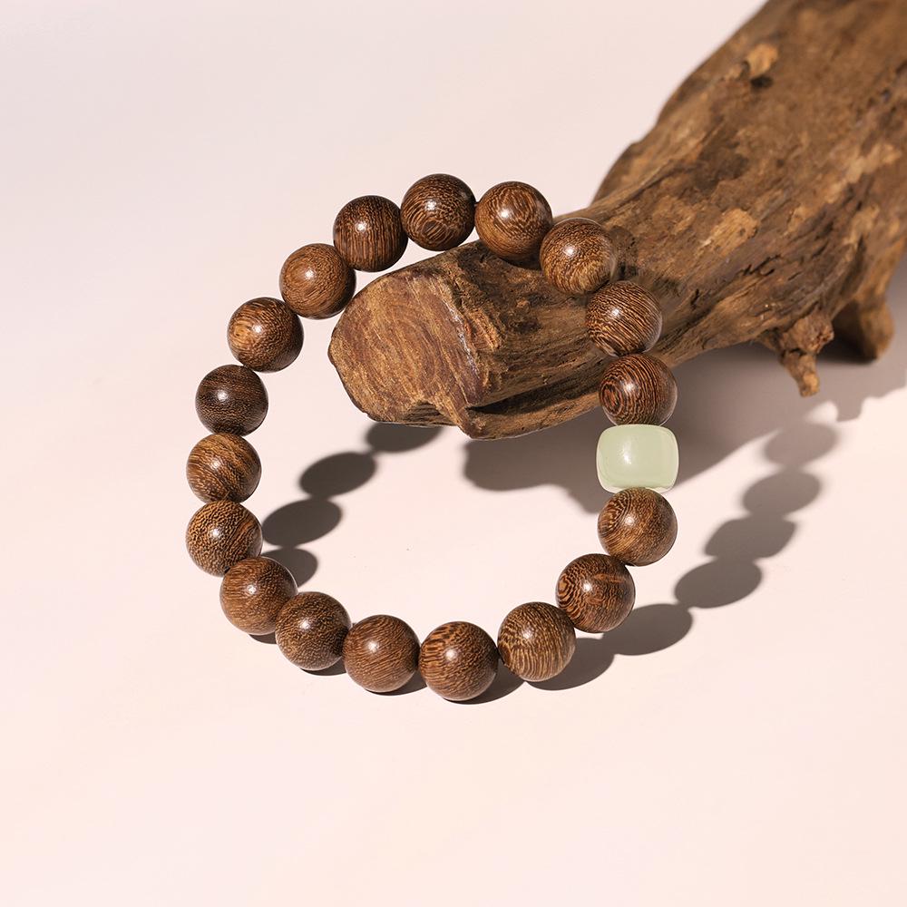 Golden Sandalwood Buddhist Prayer Beads Bracelet - Retro Wooden Rosary for Men & Women