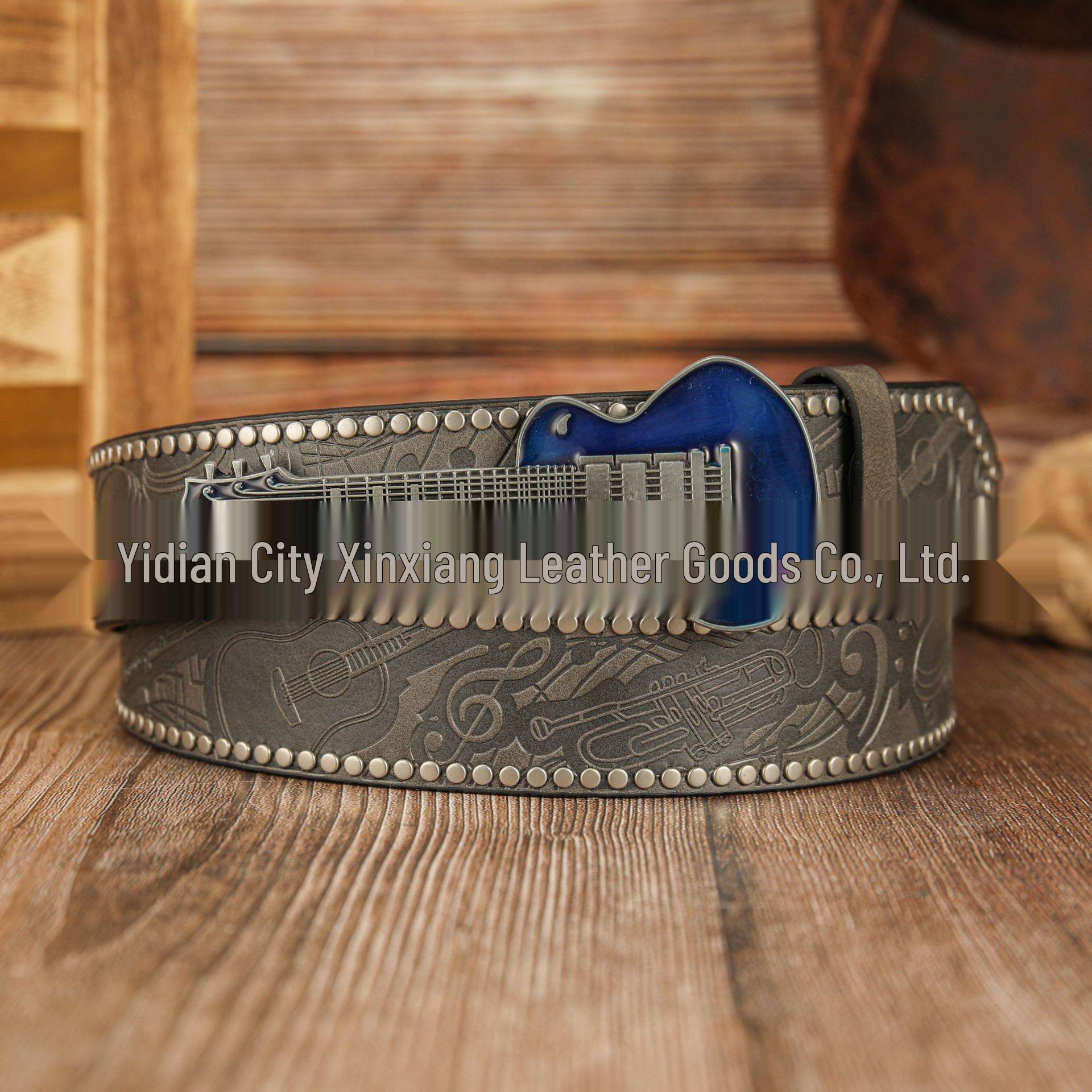 Retro Mini Electric Guitar Zinc Alloy PU Leather Unisex Belt 120cm серый