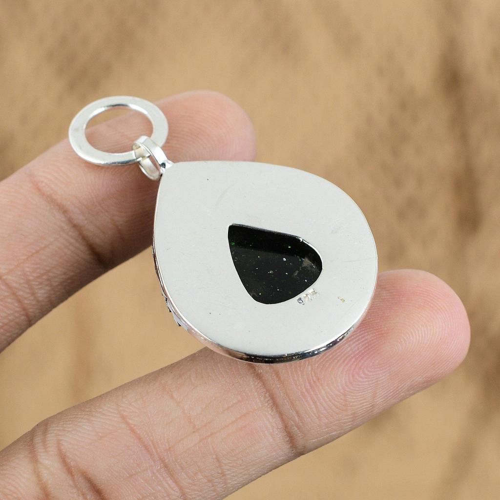 Anniversary Gift For Her Natural Green Sunstone Gemstone Pendant 925 Silver