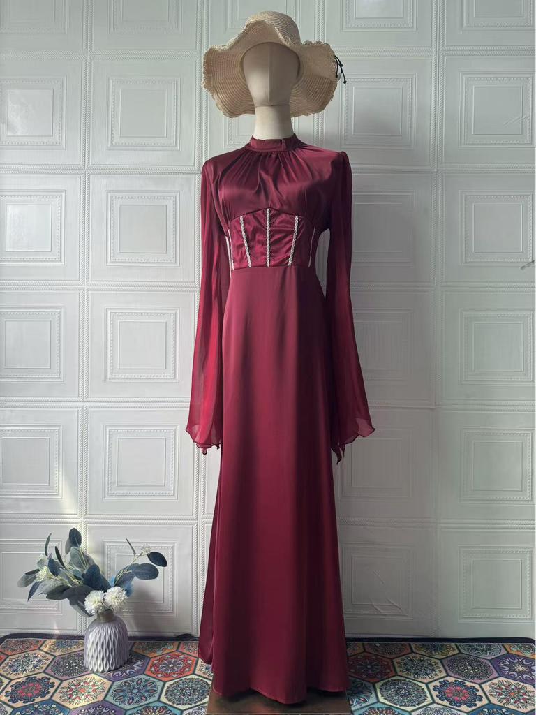 Spring Women's Elegant Flowy Long-Sleeve Dress - European American 2025 Style