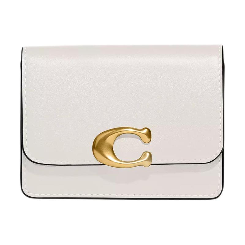 COACH Bandit ogo Gold Hardware Calfskin Card Holder Regular Women s White White золотой