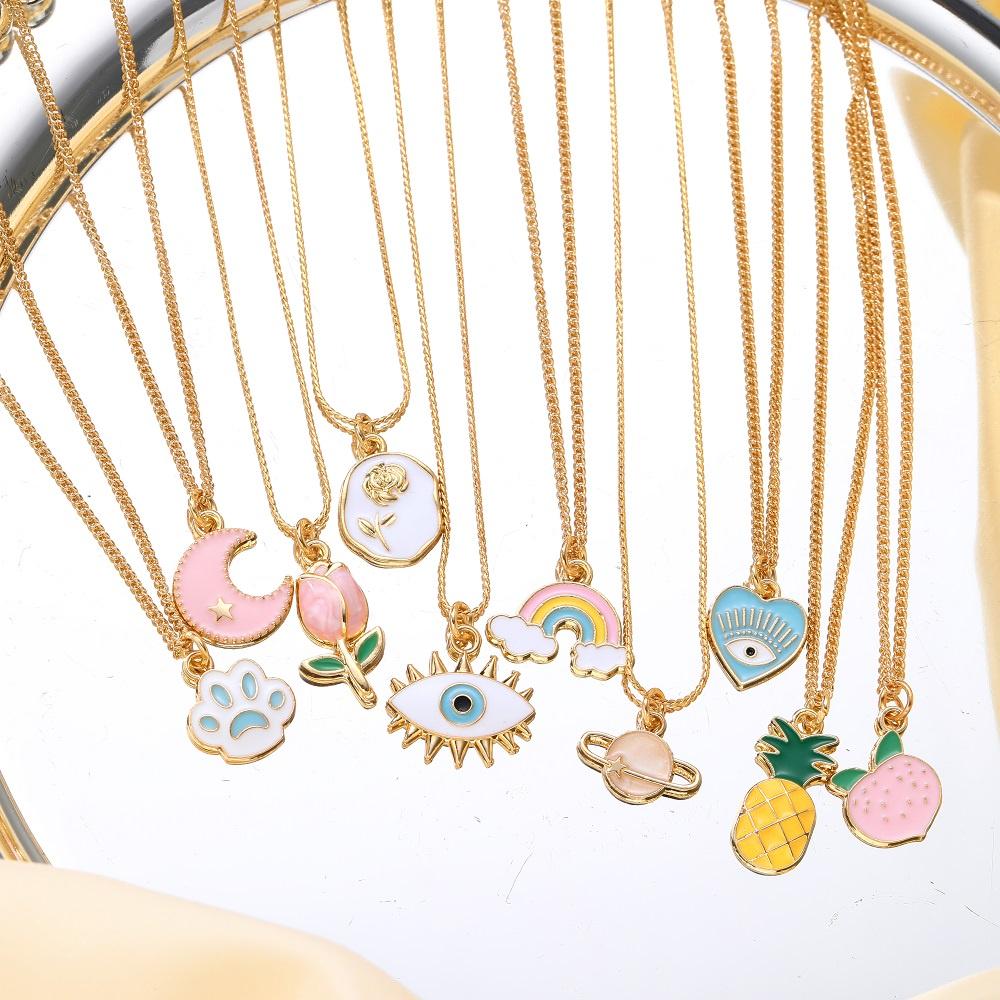 IF ME  5pcs/set Cartoon Tulips Necklace Set for Women Rainbow Evil Eyes Choker Lucky Accessories Jewelry