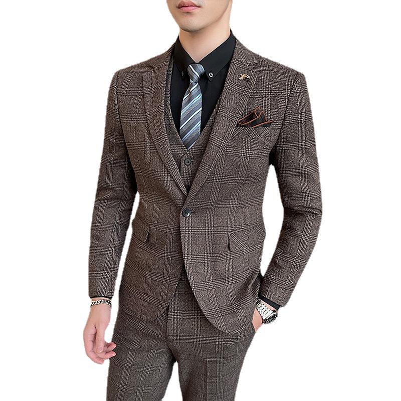 Pánský jarní ležérní oblek třídílný slim fit v korejském stylu