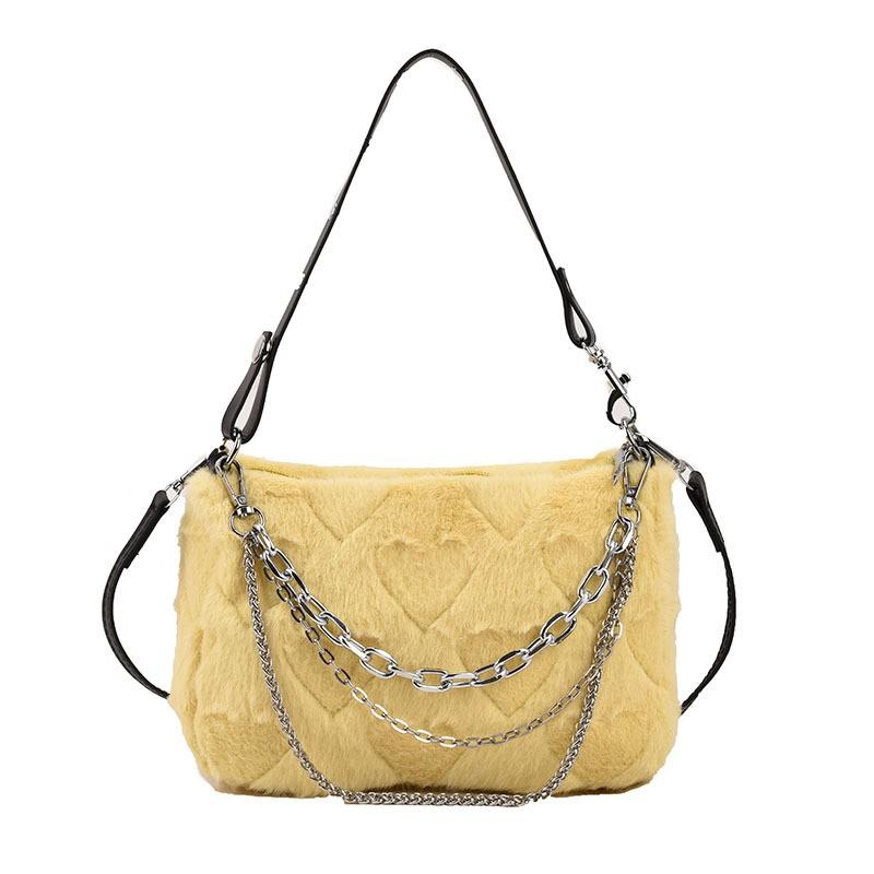 Fuzzy Faux Fur Crossbody Bag Women Small Square Shoulder With Chain Strap Soft Plush Texture Daily Use