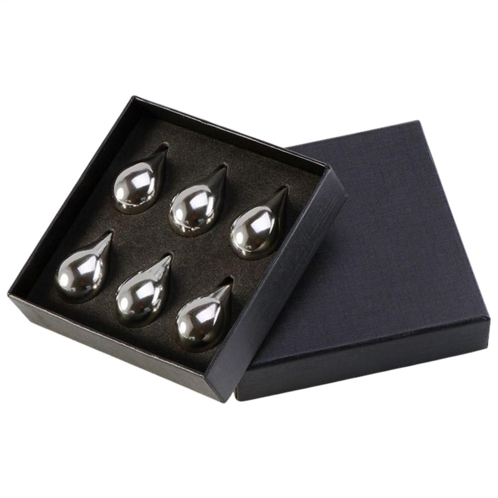 Metal Ice Block Reusable 6 Pieces Metal Cooling Cubes Water Drop Shaped Steel Beverage Ice Ball Stones for Housewarming Parties