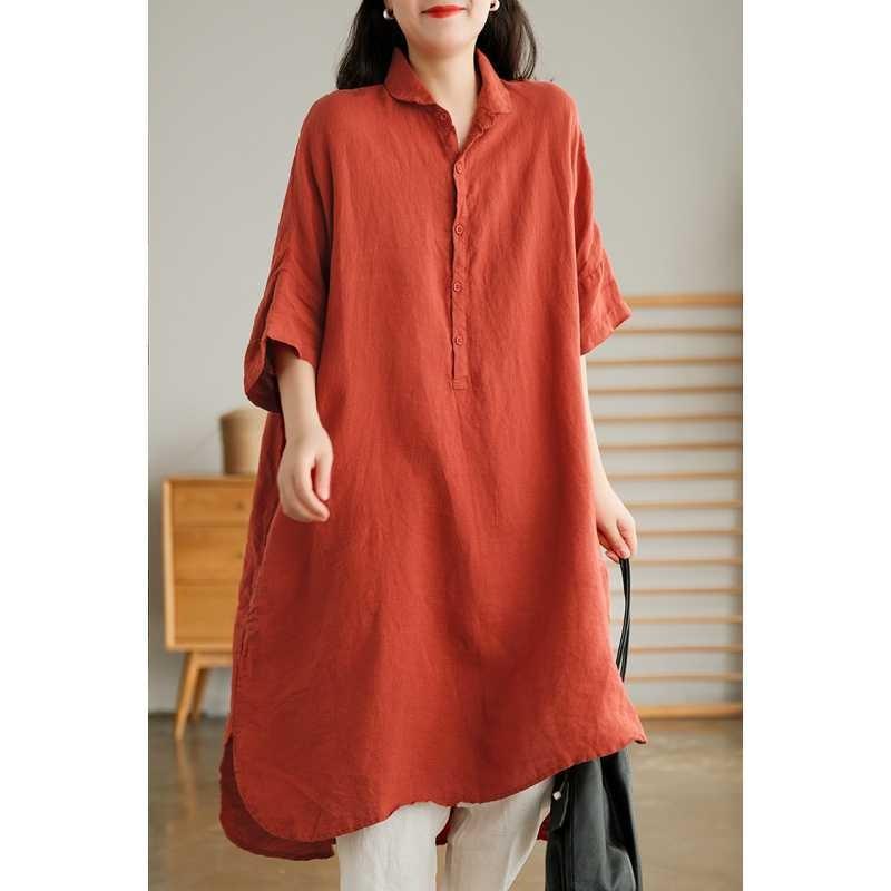 Einfarbiges einteiliges Sommer-Hemdkleid mit Kragen