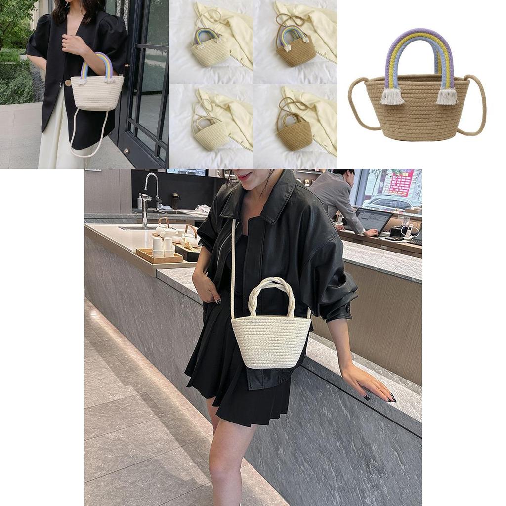 Adorable Rainbow Cloud Tote Bag Handcrafted Cotton Linen Weave Ideal For Beach Getaway