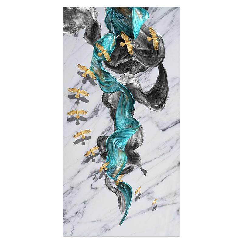 Abstraktes goldenes Hirschgemälde, großes Poster, blauer Druck, goldene Wandkunst, Bild für Wohnzimmer, moderne Leinwandkunst, Heimdekoration