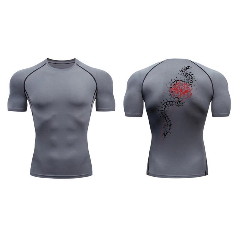 Blossom Print Short Sleeve Compression Shirts for Men Summer Athletic Quick Dry T-shirts Gym Workout Running Tees Sporty Tops