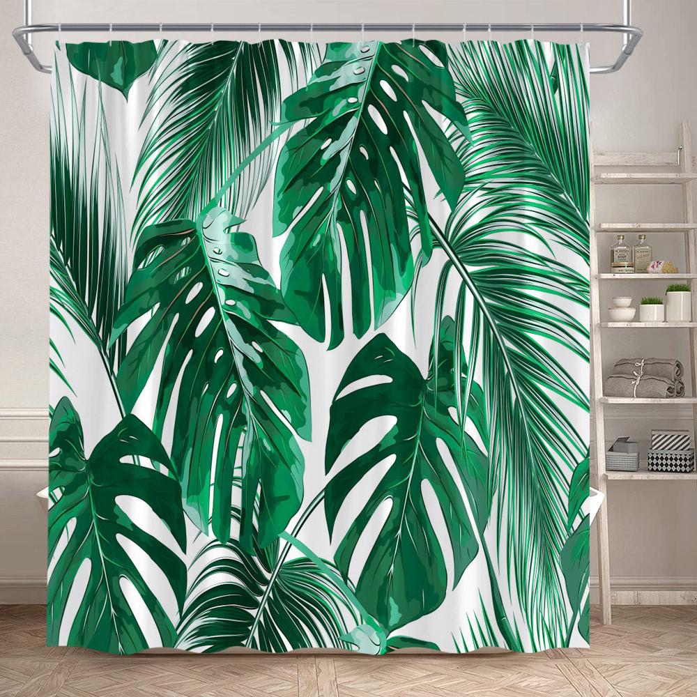 

Tropical Leaves Shower Curtains Monstera Palm Leaf Watercolour Plants Bath Curtain Set Modern Fabric Bathroom Decor With Hooks W60H190(CM)-1 Pcs