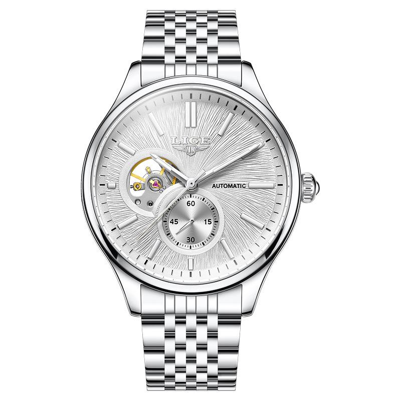 Men s Luxury Waterproof Automatic Mechanical Watch with Steel Band and Luminous Skeleton Design
