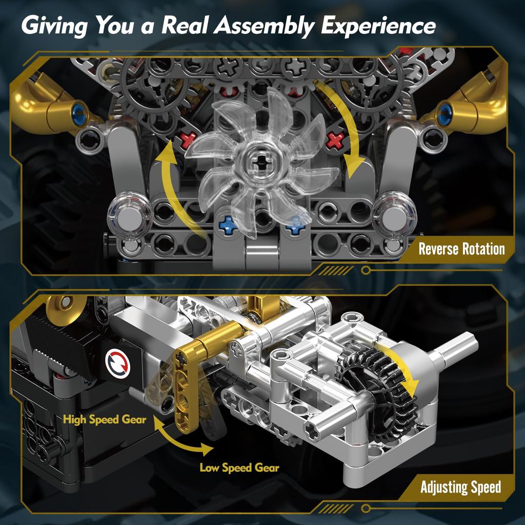 Mould King 10224 V12 Engine Building Blocks, 974 Pieces, Working Car Engine Model, STEM Educational DIY Engineering Kit, Ages 8+, Gift for Kids and