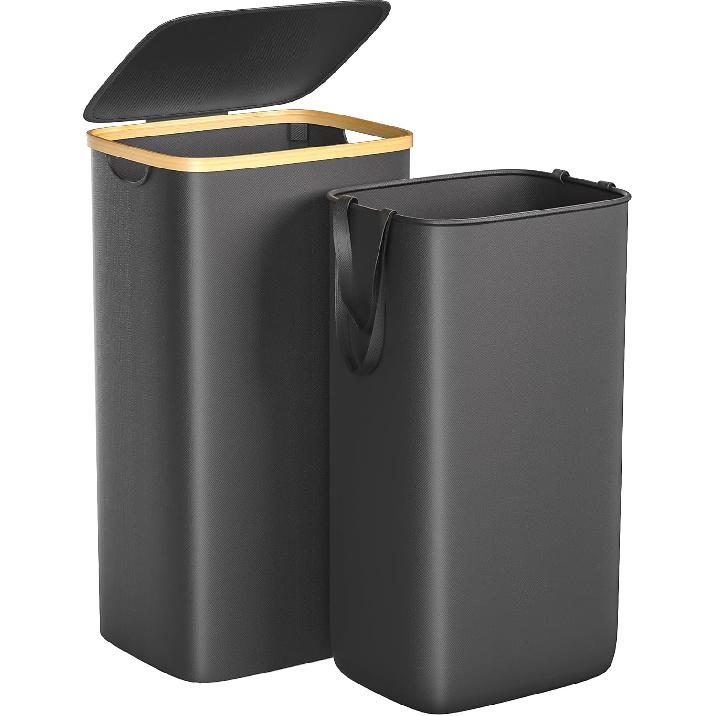 Large Laundry Hamper, 100L Waterproof Laundry Basket with Lid and Removable Bag, Collapsible Tall Clothes Hamper with Bamboo Handles for Clothes Toys