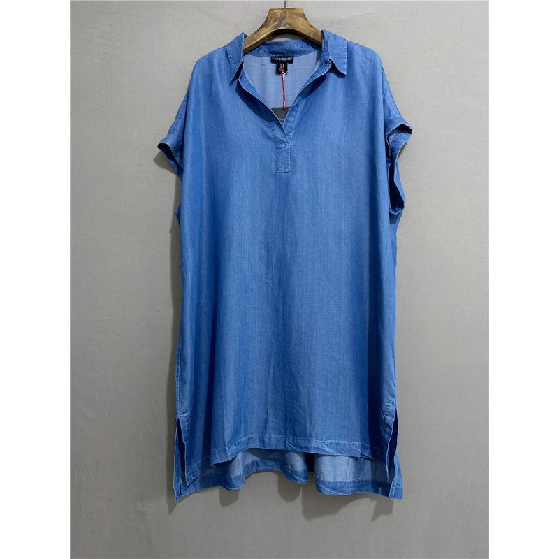 

Export USA Plus Size Women s Summer Lyocell Denim Shirt Long Shirt Short Sleeve Dress Shirt Dress Cowboy Blue 2X