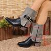 Women's Fall Winter Vintage Pointed Toe Denim Boots with Ruched Slouchy Shaft