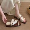 New Square-toed Wedge Heel Shoes Flat and Versatile Beach One-shoulder Slippers