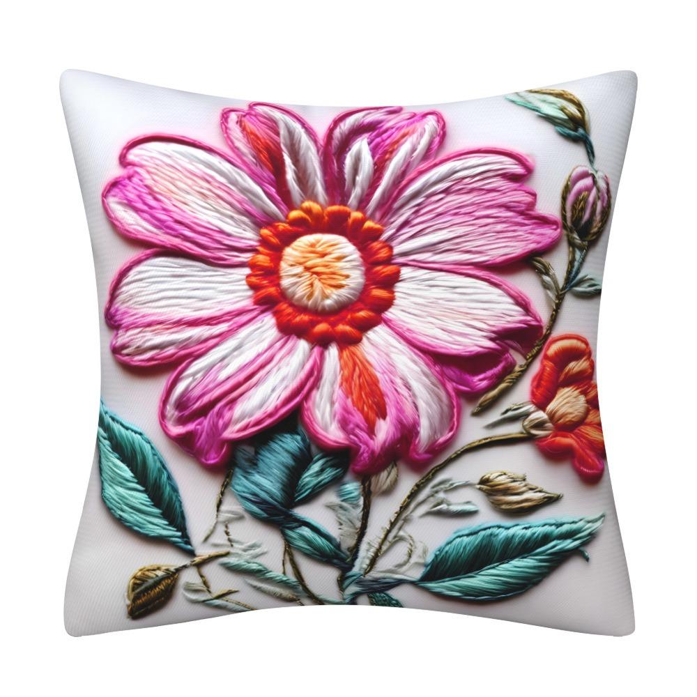 1pc Peach Skin Cushion Cover 2D Flat Print Oil Painting Floral Throw Pillow Case Colorful Flowers for Sofa Living Room Decor