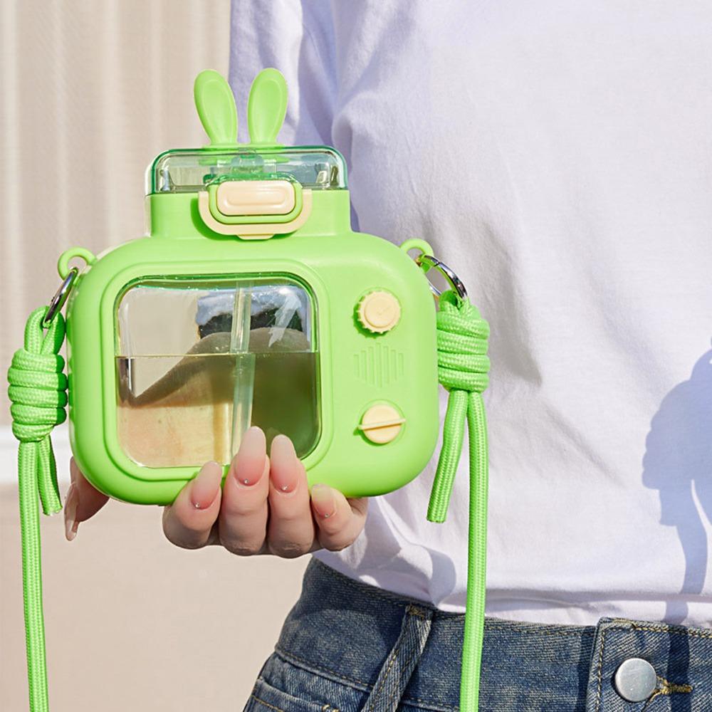 Portable Rabbit TV Water Bottle 600ml Sports Water Kettle Cartoon Straw Water Cup  Home Decor