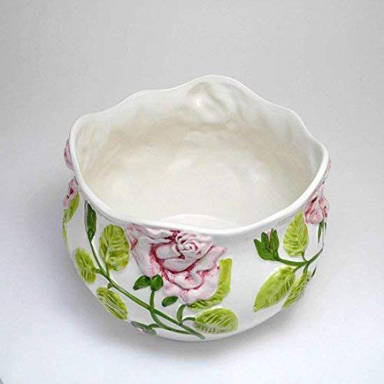 ceramic pink rose flower with drainage suitable for direct Portuguese-made pot, 18cm, hole, planting, pan-h233p