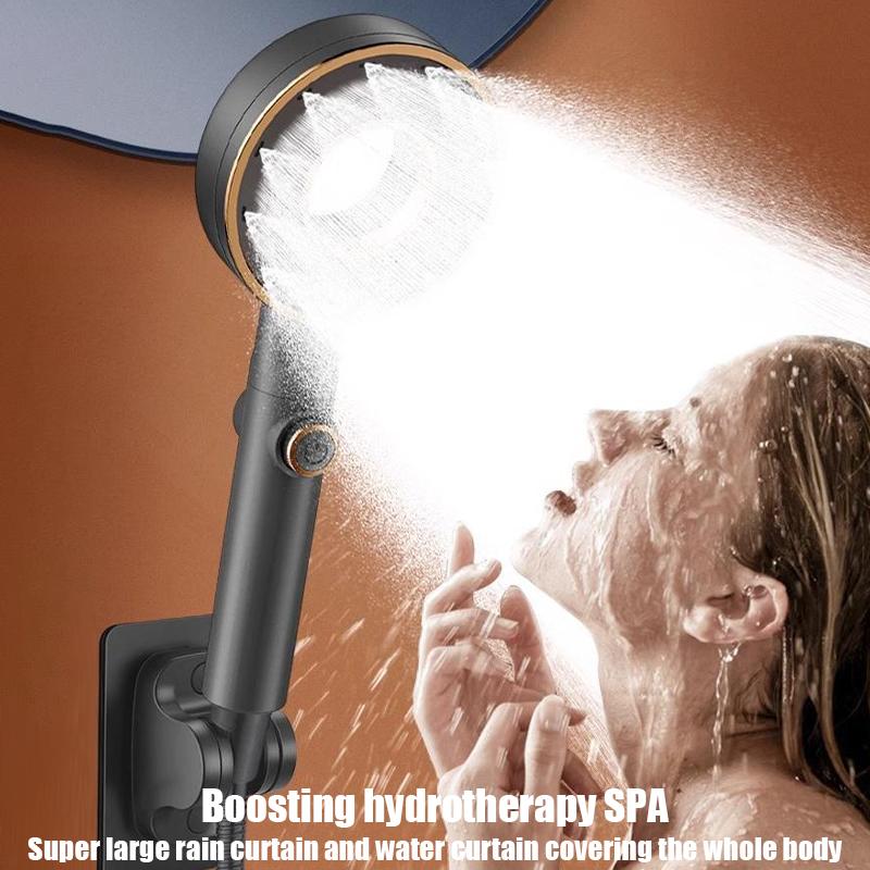 Högtrycksduschhuvud 3 lägen Justerbar Vattensparande Ett-knapps Stopp Vattenstråle Stort flöde Duschkran Badrumstillbehör