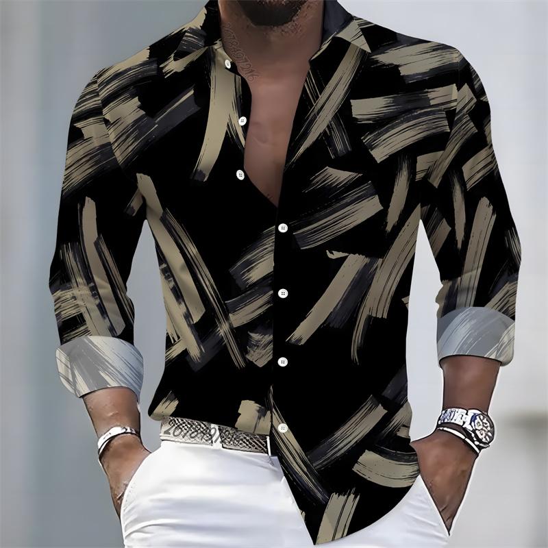 2026 New Men's Shirt Fashion Printed Long Sleeve Shirt Trendy Collar