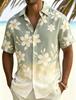 Men's Tropical Gradient Plant Printed Short Sleeved Shirt, Suitable For Summer Travel, Beach Leisure, And Daily Casual Wear