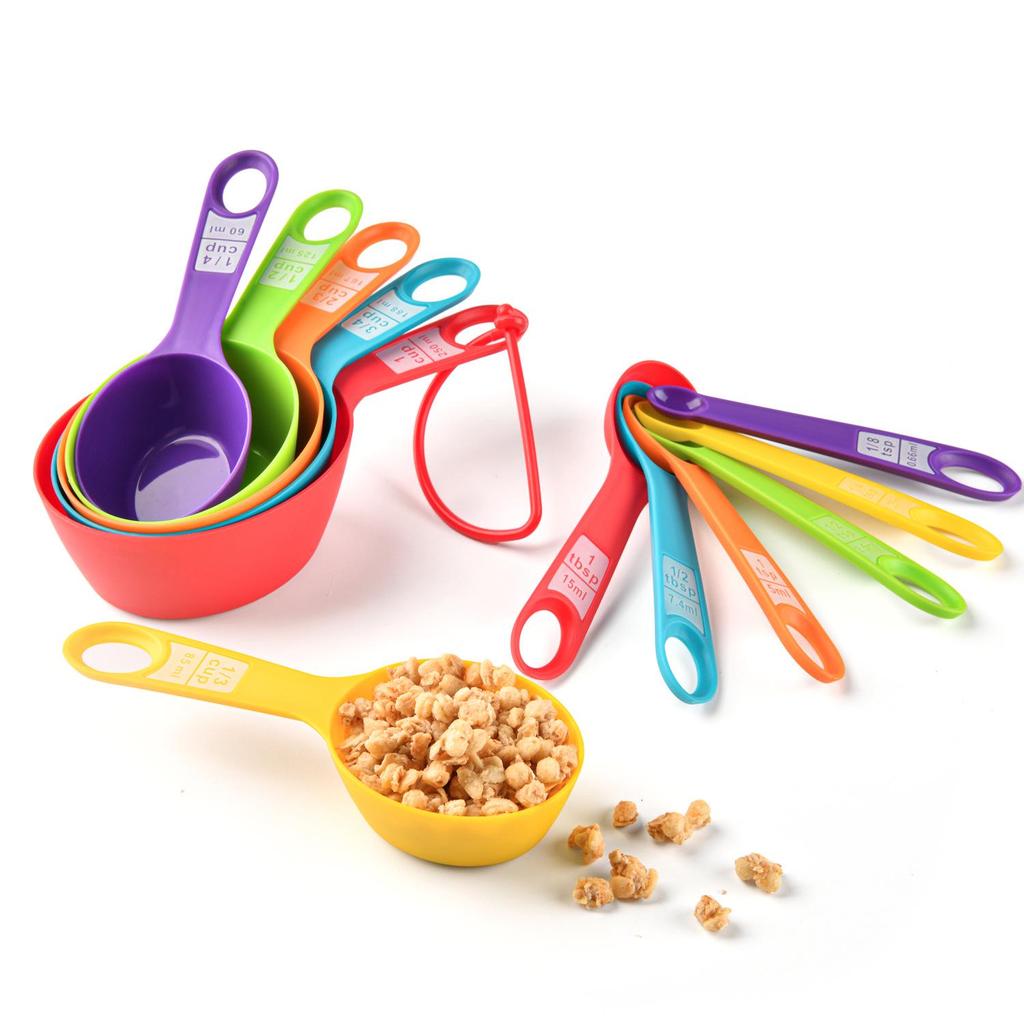 12-Piece Colored Plastic Measuring Cup & Spoon Set for Baking