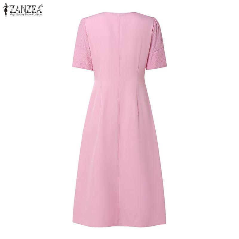 ZANZEA Women Elegant Summer Casual Short Sleeve Dress