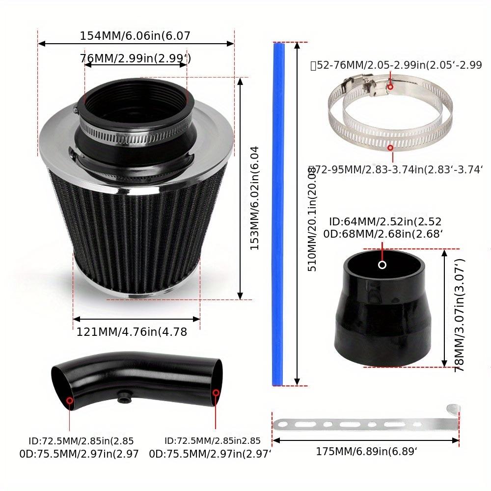 Universeller Nachgerüsteter 76mm Pilzkopf Luftfilter Ansaugrohr Filter Hoher Durchfluss Hoher Kaltluftkegel Luftfilter Aluminiumrohr Kit