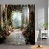 Outdoor Garden Poster Shower Curtain Vintage Window Wall Growing Floral Plants Polyester Fabric Shower Curtains Bathroom Decor