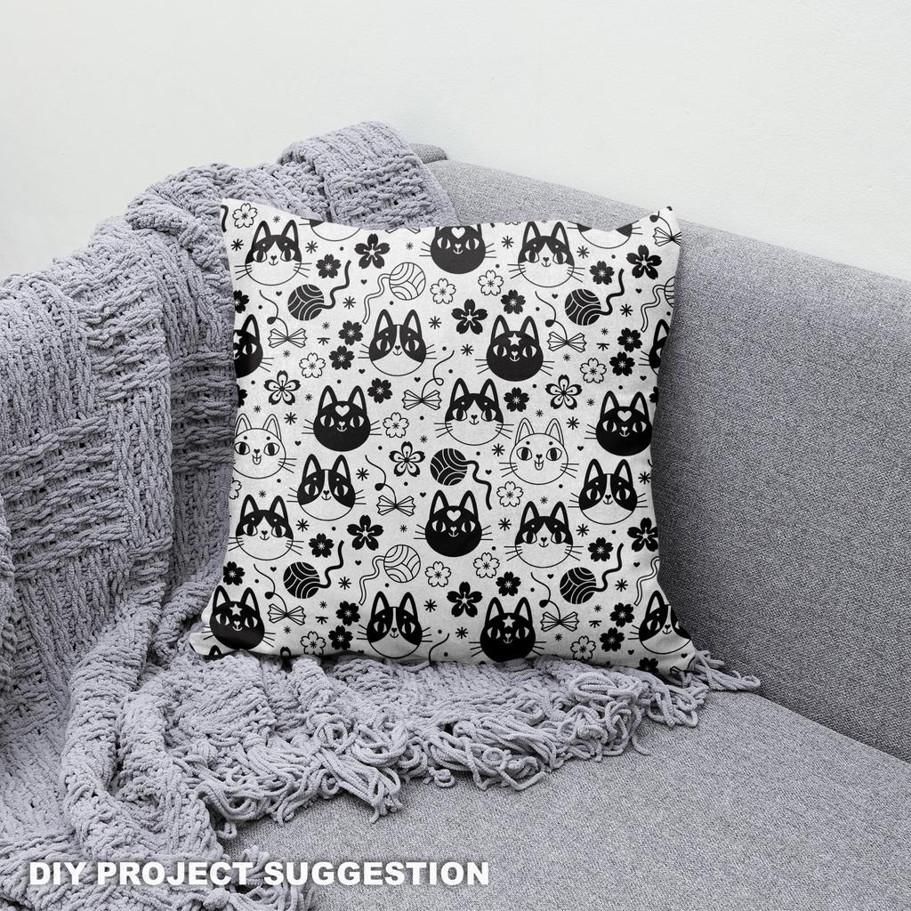 Royal Samt Stoff Polyester Zum Nähen - Motiv Schwarze Und Weiße Katzen