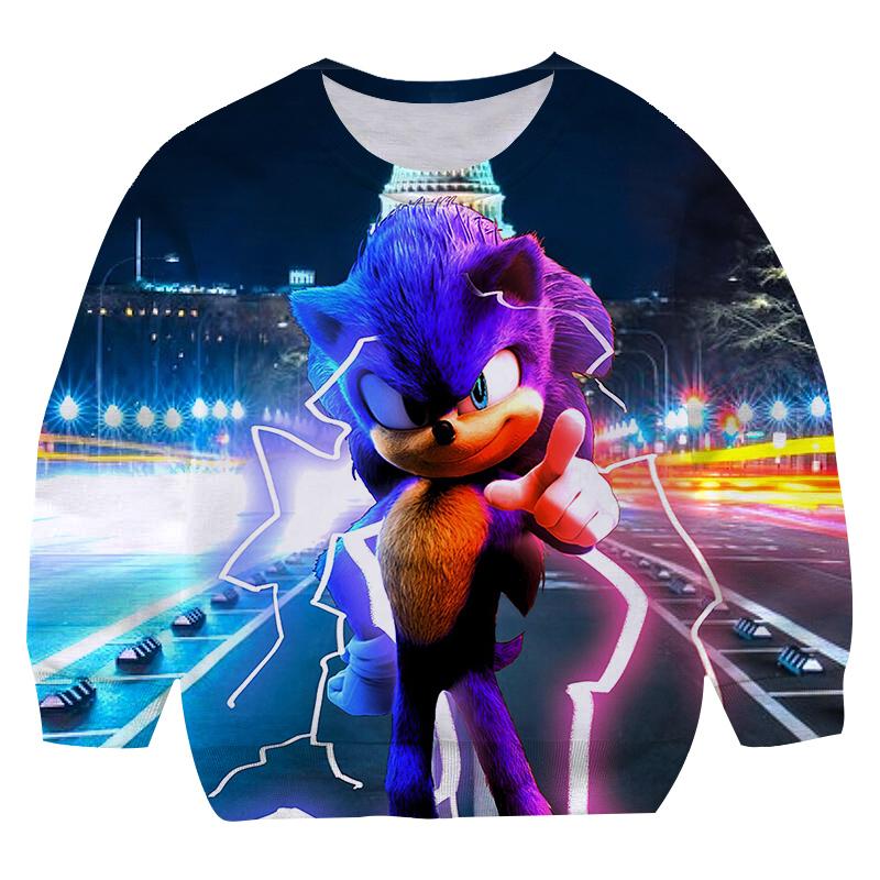

Осень 2025 Мальчики Sonic 2 Пуловер с круглым вырезом Мультяшная детская толстовка с длинным рукавом Детская одежда Детская мультяшная кофта 2-14 лет 11-12 Years