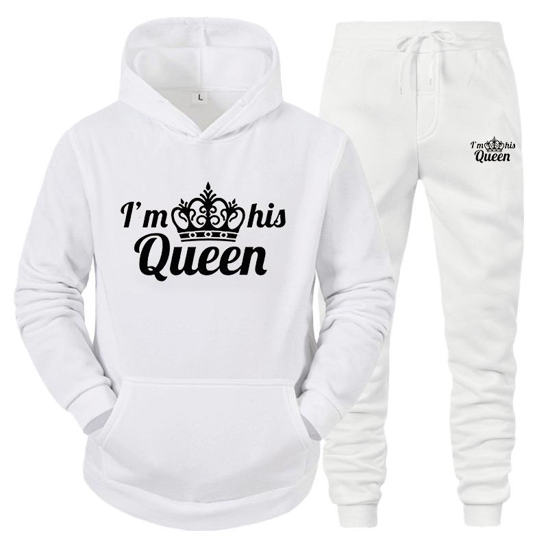 KING QUEEN Sweatshirt-Set für Damen und Herren, lässiges Sport-Set, zweiteiliges Jogginghosen-Set, Kurzarmshirts (Herren)