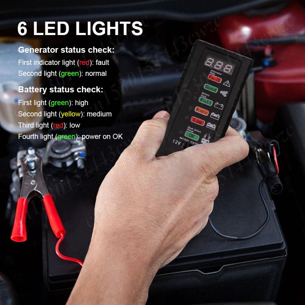 12V 24V Car Battery Tester Alternator Tester Portable Digital Car Motorcycle Battery Load Tester 6 LED Indicator Car Accessories