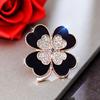 Black Four-Leaf Clover Brooch, High-End Femininity, Fashionable Diamond-Encrusted Brooch, Anti-Light Pin, Clothes And Accessories.