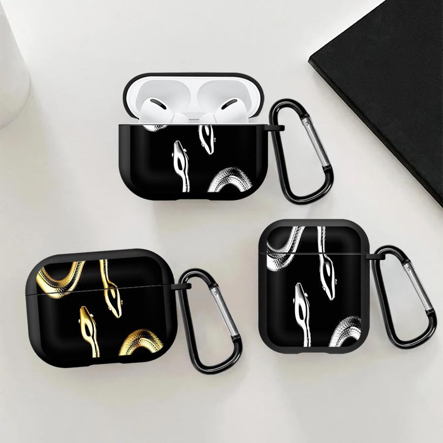 Black Gold Snake Case For Airpods 2 1 3 Pro3 Pro 4 Pro2 Earphone Cases Cover