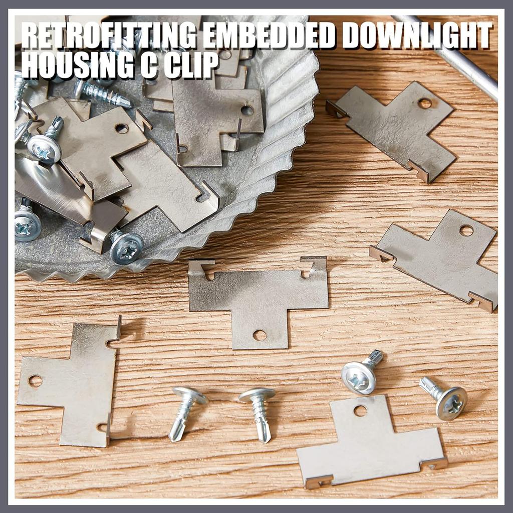 Dunzy 40 Pcs Recessed Light Clips Downlight Housing C Clips Retrofit for Downlight with Self Tapping Screws Metal for Retrofit Down Light, Silver