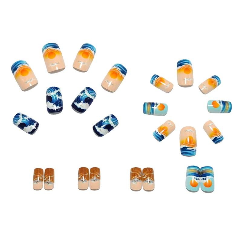 Wave Sunrise Wear Short European And American Ins Style Nails Removable 24 Pieces Fake Nails Manicure