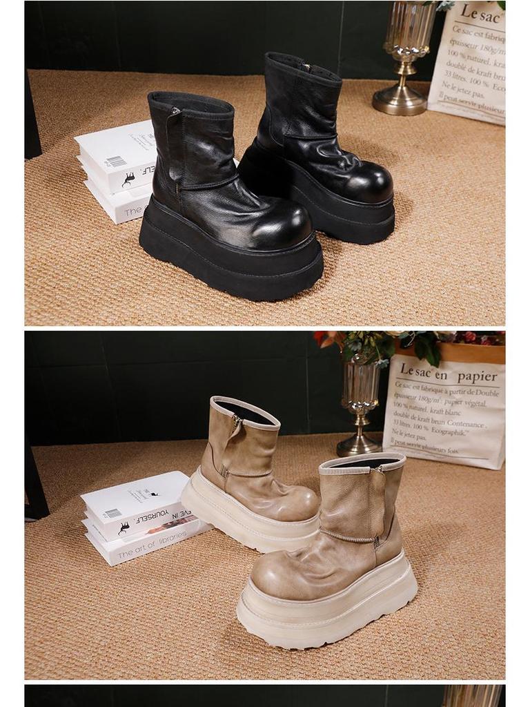 Women's Khaki Height-Increasing Ankle Boots - Soft, Lightweight Cowhide, Early Autumn 2025