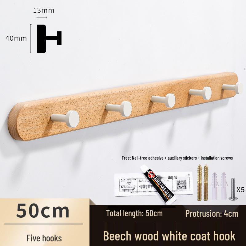 Solid Wood No-Punch Adhesive Coat Rack: Tiered Entryway/Wall/Door Mount Hanger